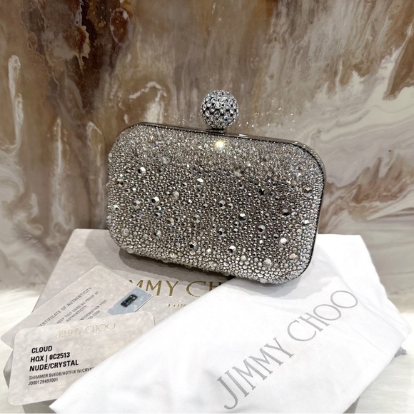 $3k Jimmy Choo Silver Crystal Embellished Cloud Hox Clutch Bag - Picture 7 of 11